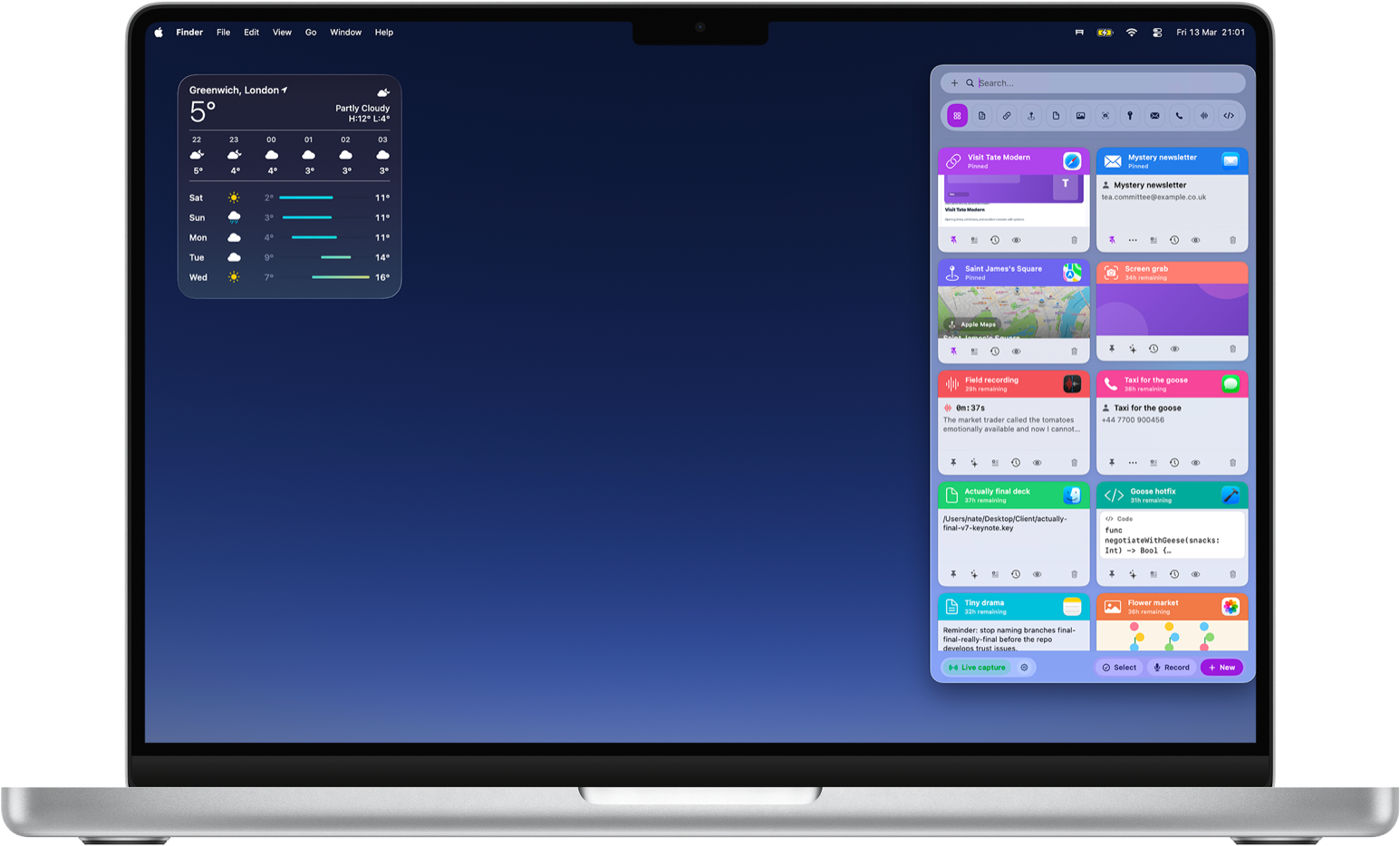 Shelf-ish running on a Mac with a colourful grid of saved clips.